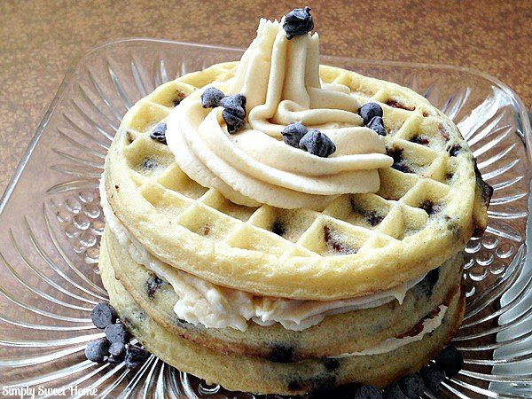 Chocolate Chip Waffles with Cookie Dough Frosting