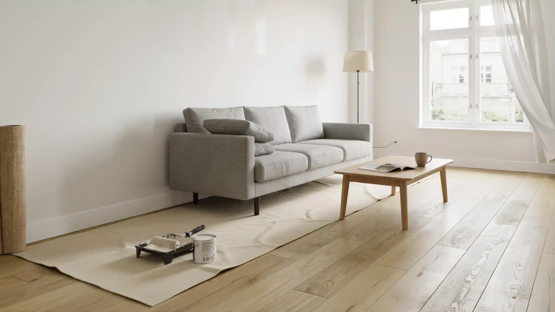 A well-furnished living room with a comfortable couch, a stylish table, and a bright window enhancing the space.