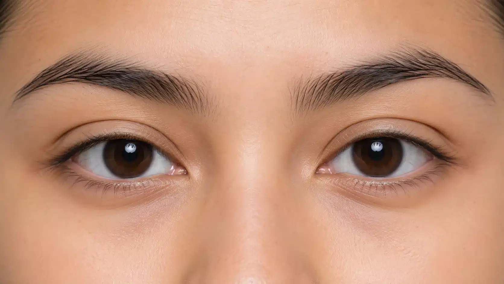 A woman with almond-shaped brown eyes, showcasing her unique facial features.