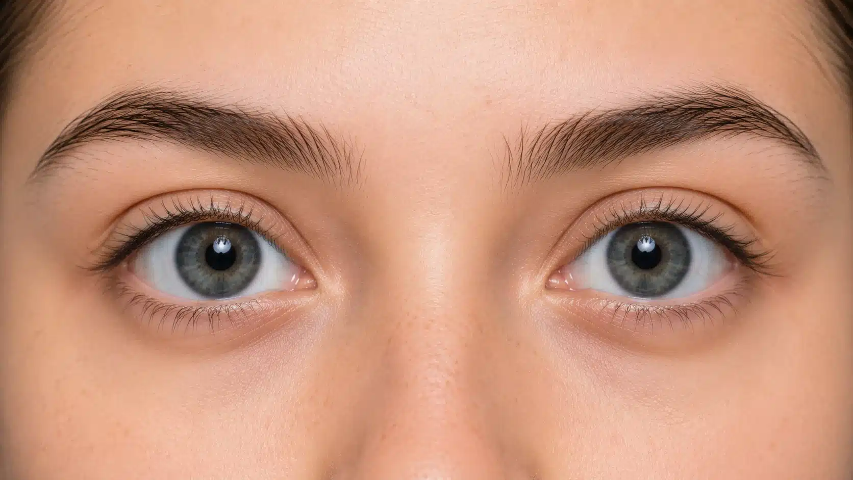 Close-up of a woman's round-shaped eyes, showcasing their color and detail.