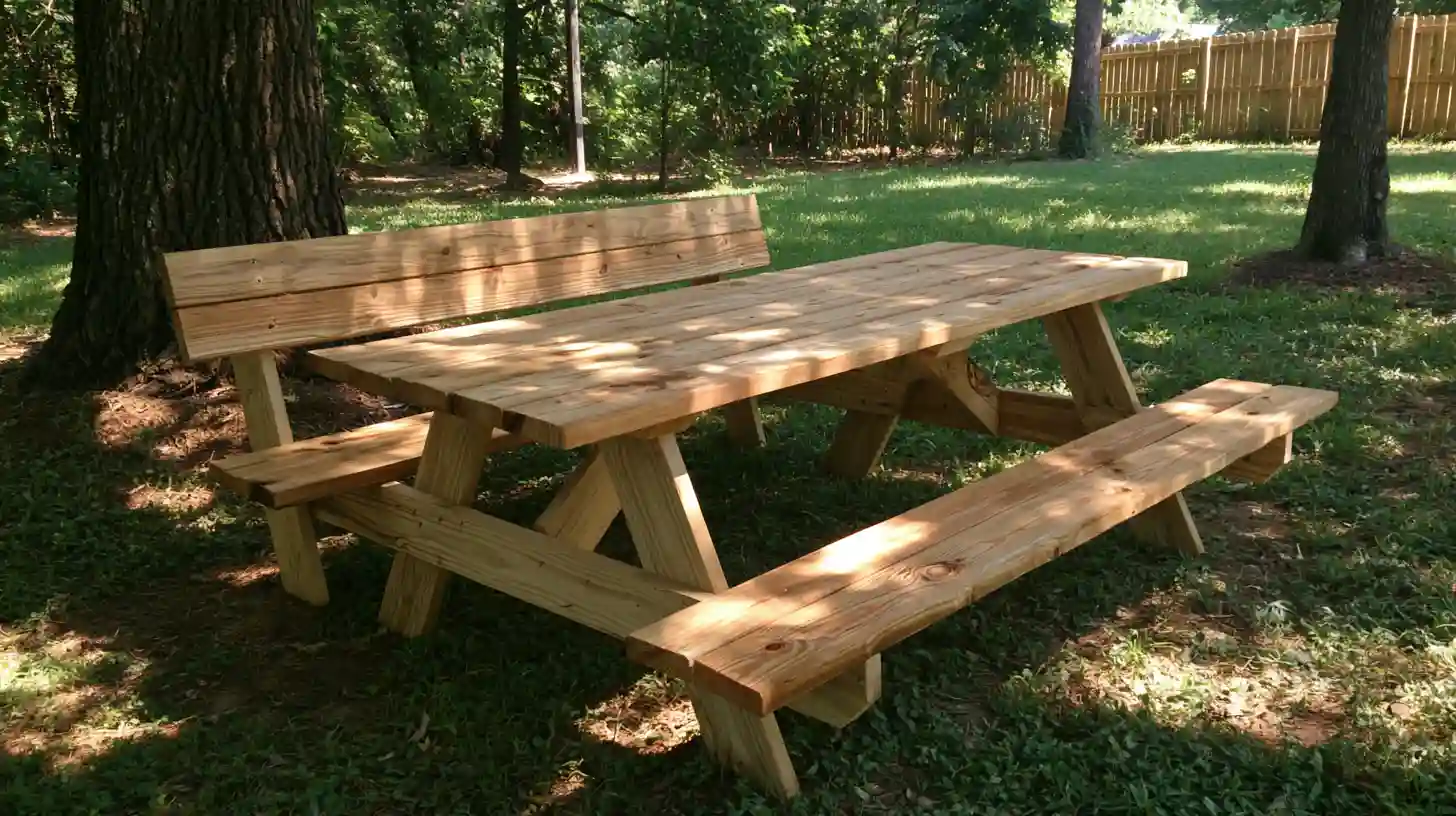 Convertible wooden bench that transforms into a picnic table for compact outdoor seating