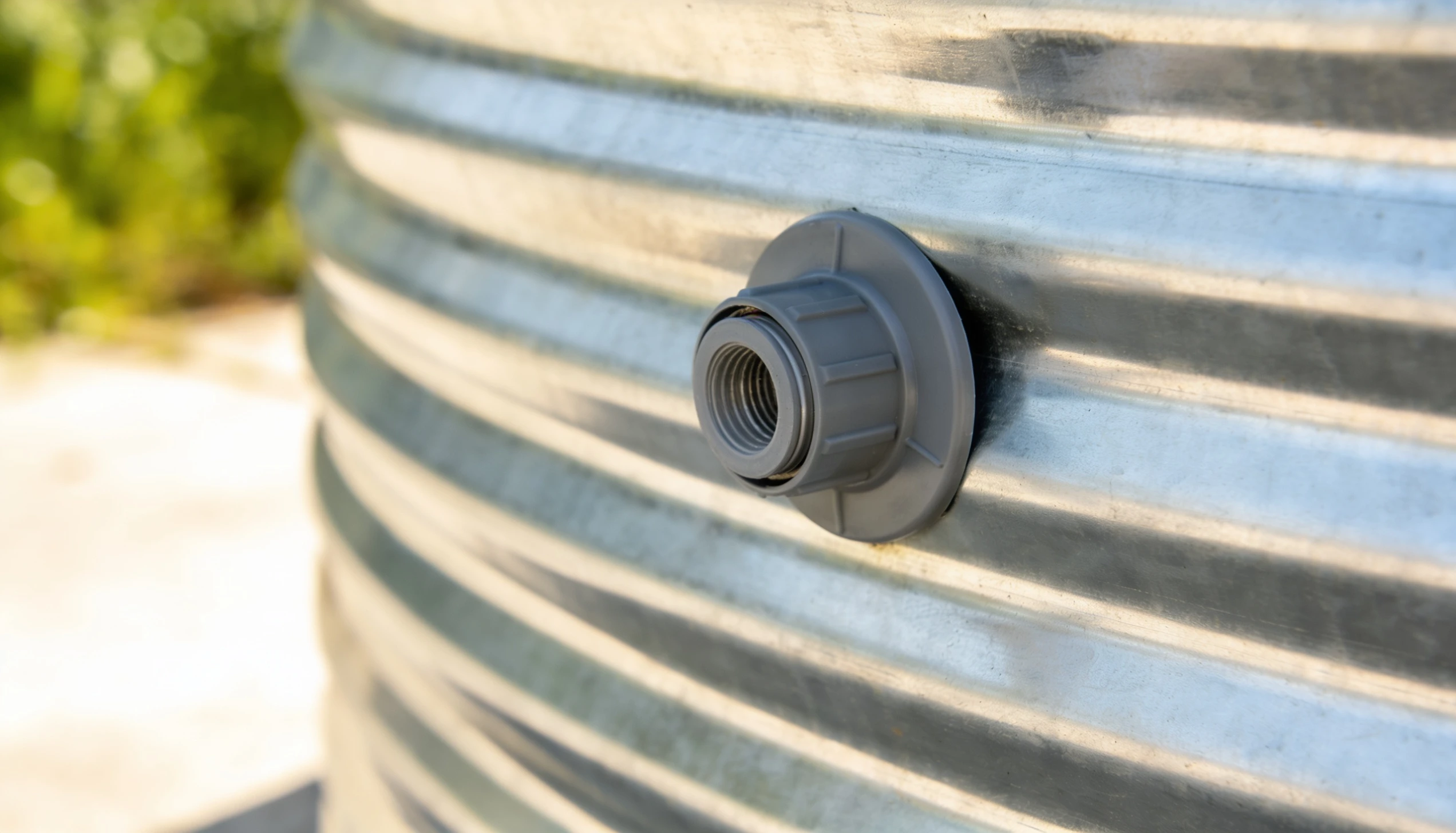 diy stock tank pool bulkhead valve installed in galvanized tank