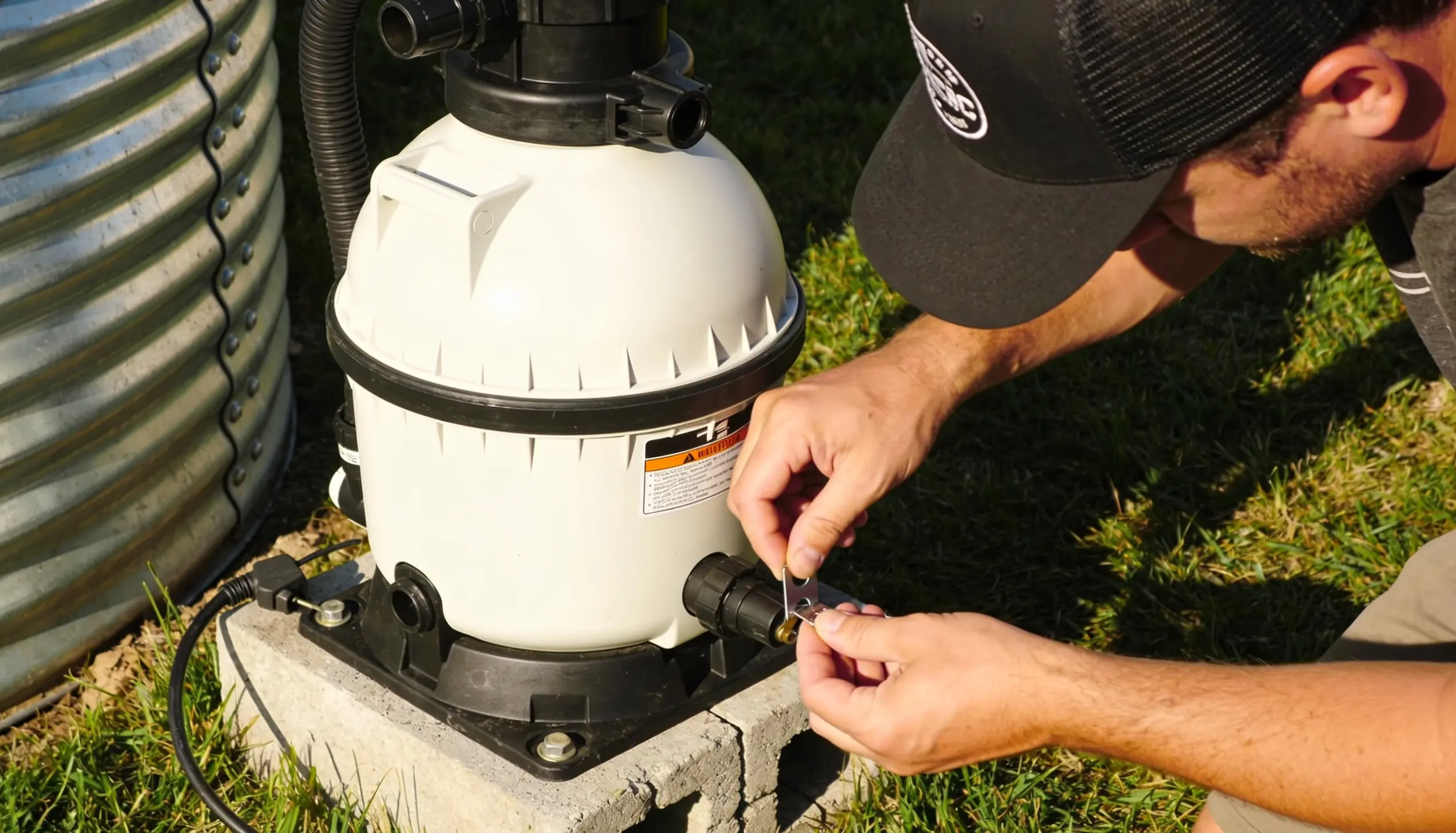 diy stock tank pool pump connected to filter system