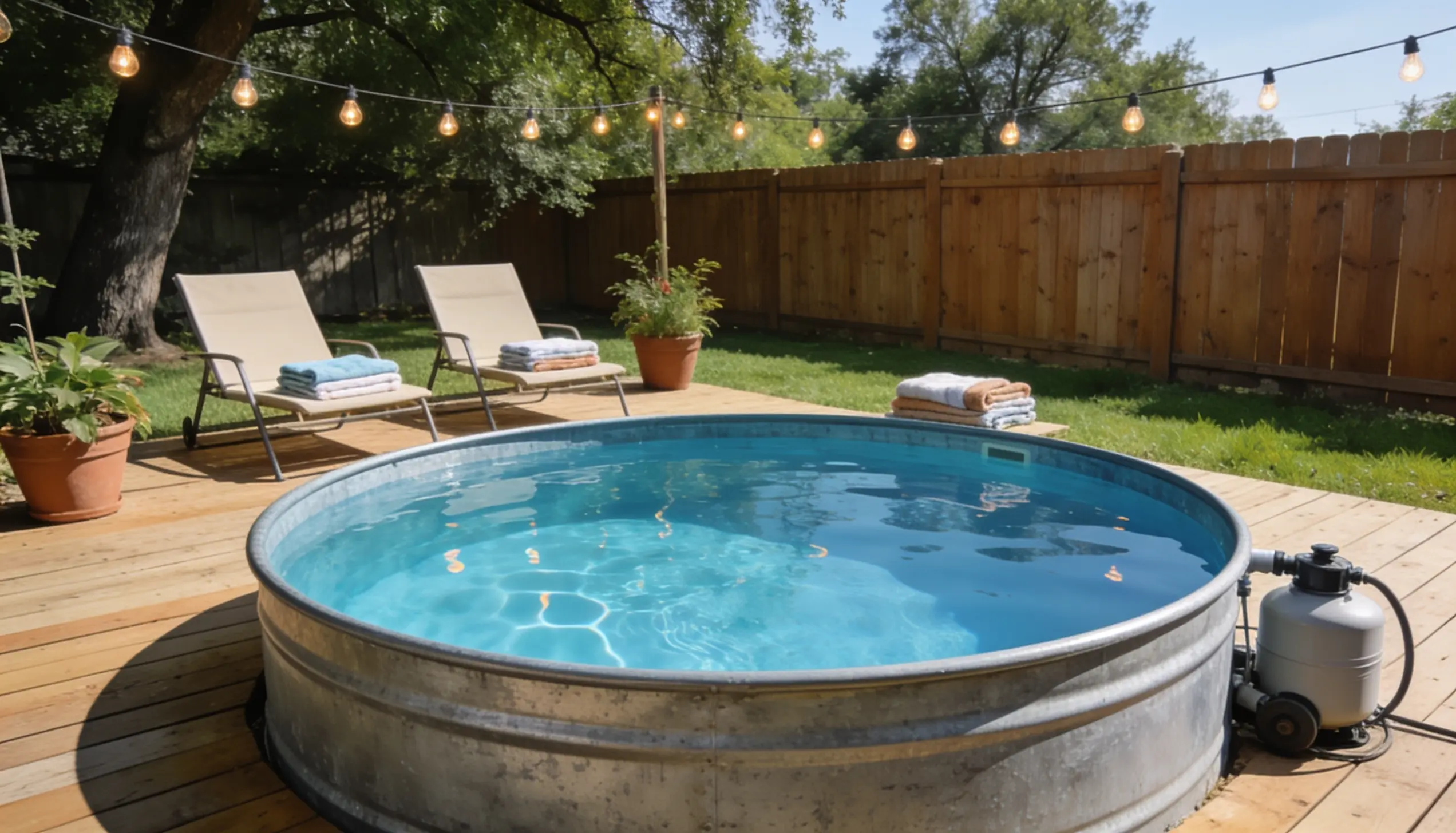 diy stock tank pool ready to enjoy in backyard